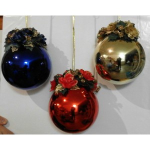 Set Palle lucide di Natale  (medie /diam. 24 cm. circa / colori : rosso/blu/oro)