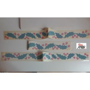 STRISCIA  CON AGRIFOGLIO  -  VETROFANIA con  decoro  NATALE - 3 Pezzi  - Nuovo