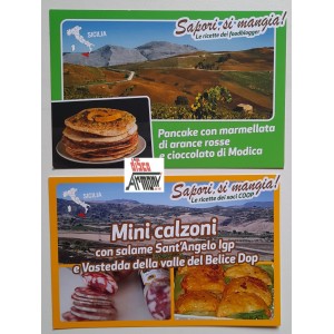2 Cartoline  COOP  "Sapori, si mangia! " Sicilia-  con ricette sul retro/ nuove