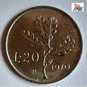 Moneta  da Lire 20 del 1970 - REPUBBLICA ITALIANA  (Ramo di Quercia/ Circolata)